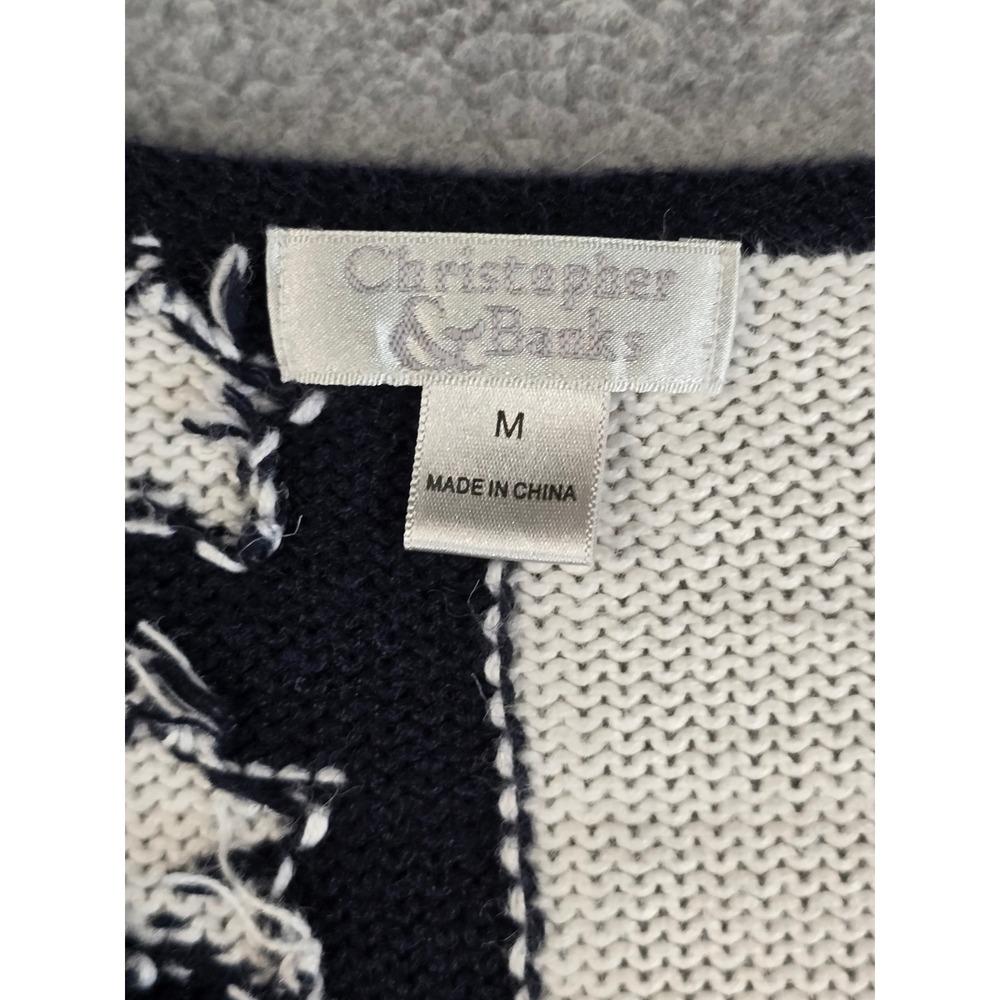 Y2K Christopher & Banks Zip Knit Cardigan Womens M USA Americana Patchwork Star - Picture 6 of 14